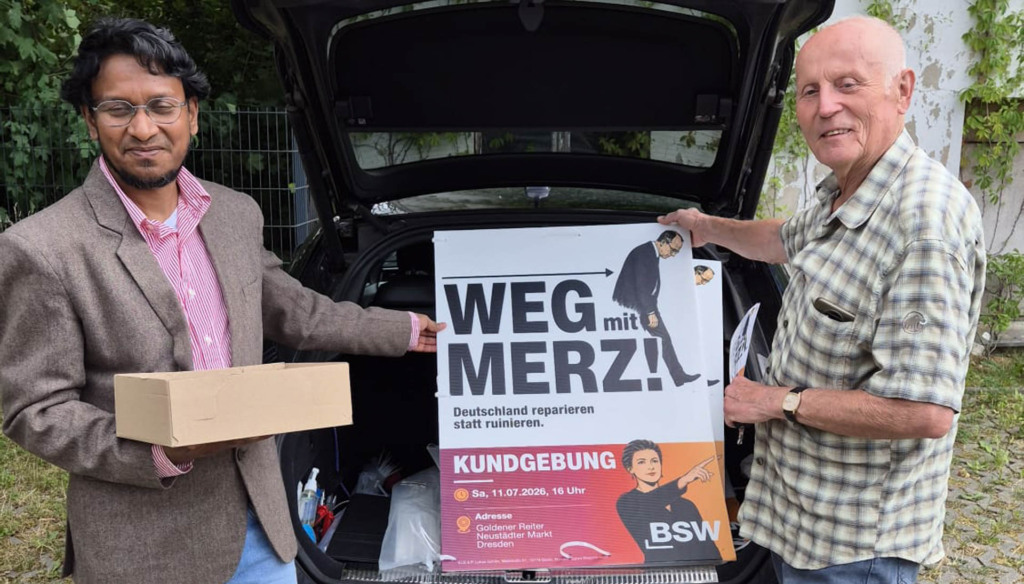 Plakatierung für die BSW-Demo am 11.07.2026 in Dresden