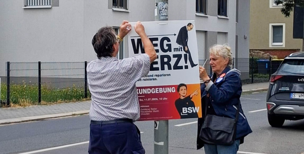 Plakatierung für die BSW-Demo am 11.07.2026 in Dresden