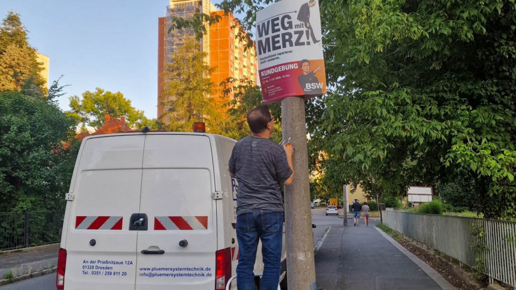 Plakatierung für die BSW-Demo am 11.07.2026 in Dresden