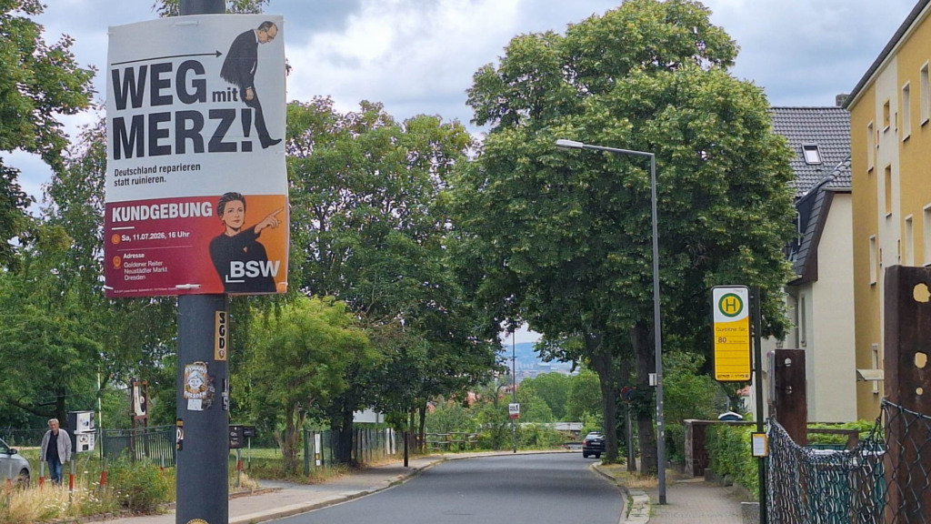 Plakatierung für die BSW-Demo am 11.07.2026 in Dresden